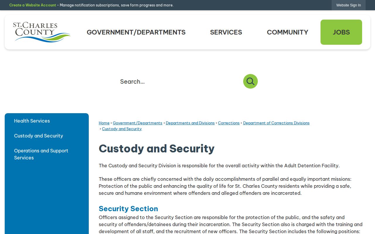 St. Charles County Corrections booking and custody section information