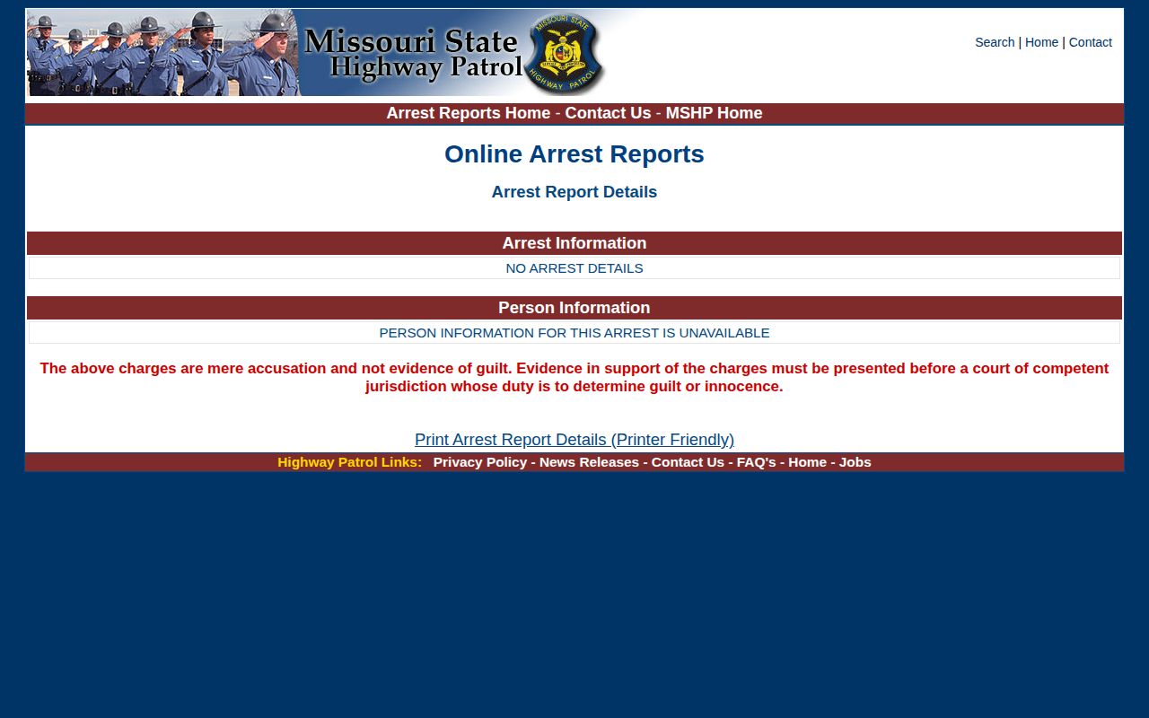St. Charles County MSHP arrest report date and custody fields