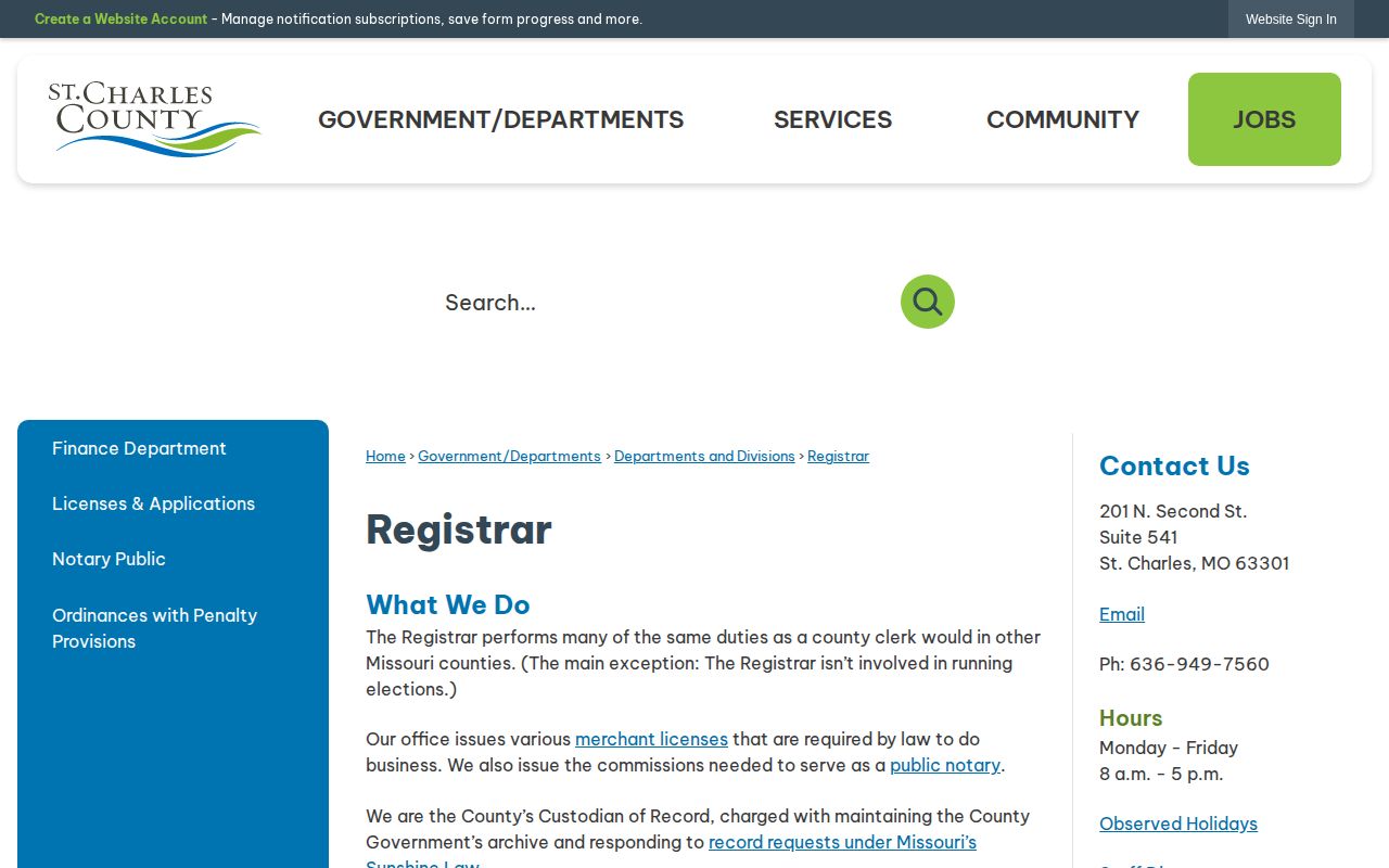 St. Charles County Registrar public records request page