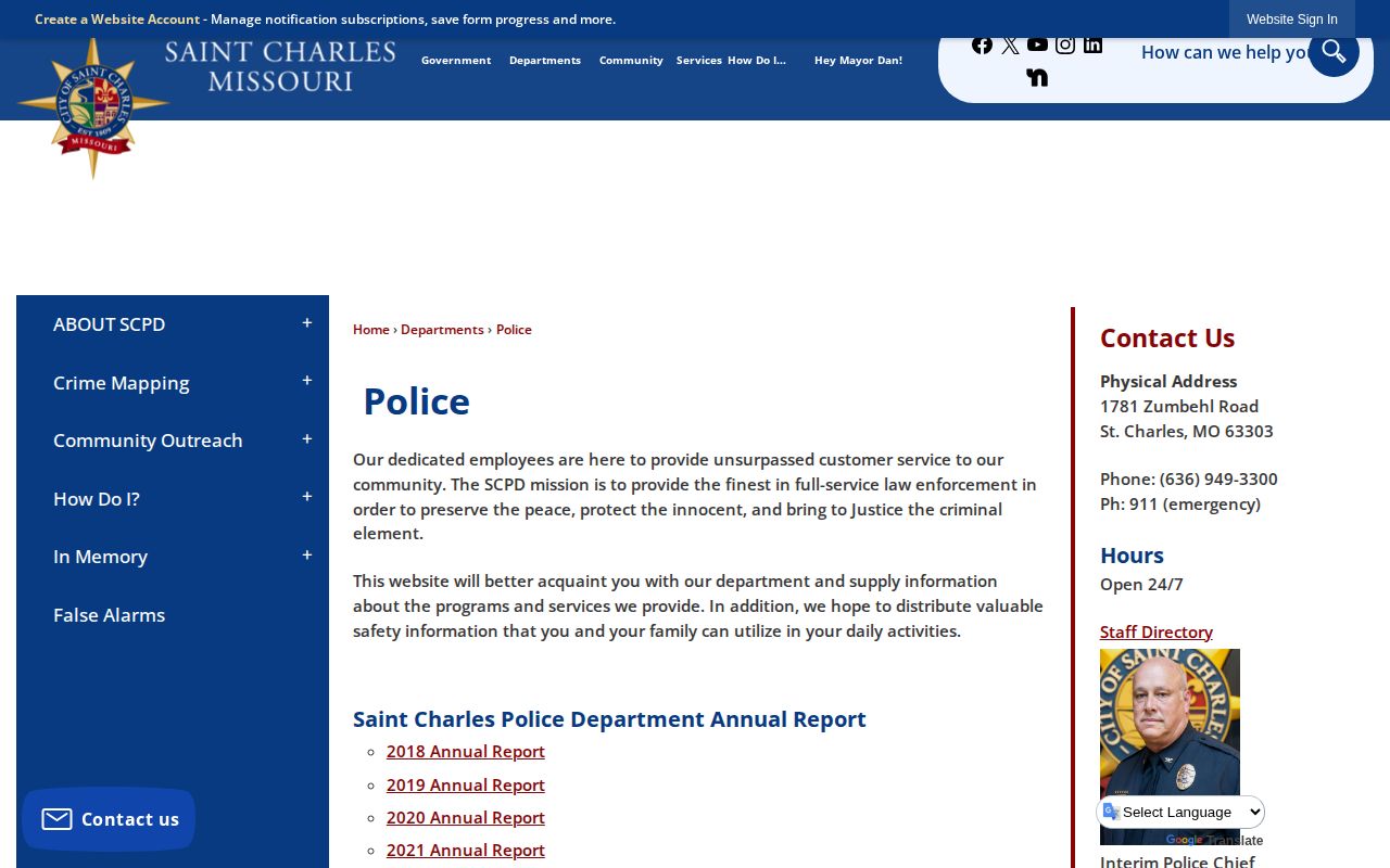 Official St. Charles Missouri Police Department webpage